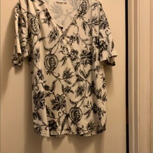 Chico’s Floral V-Neck Top in Black and Cream